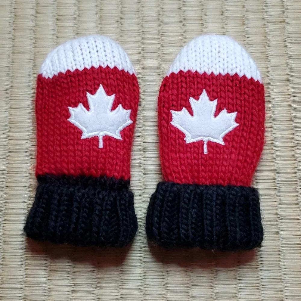 CAN Red & White Kids Mittens with Black Cuffs
